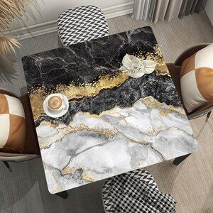 Marble Gold Fitted Tablecloth 24"x24" Waterproof & Washable NWT
